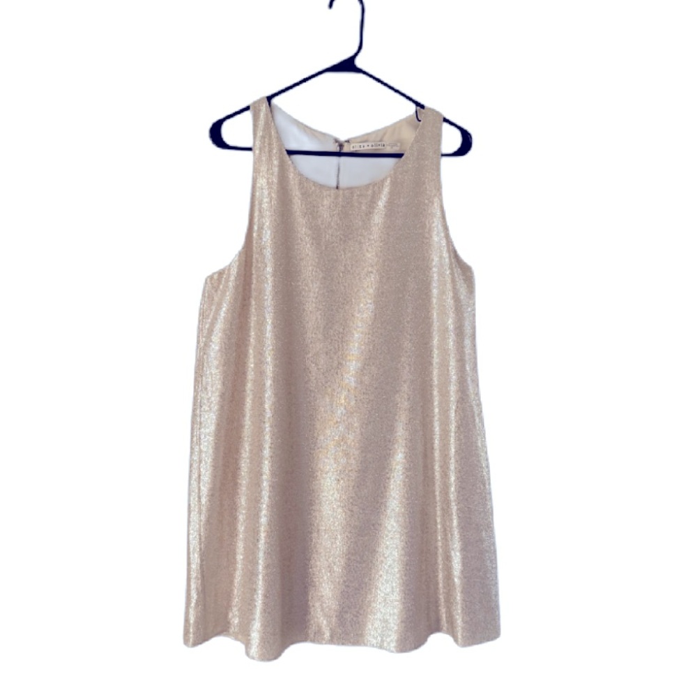 Alice + Olivia Estelle Metallic Racerback Shift Dress L